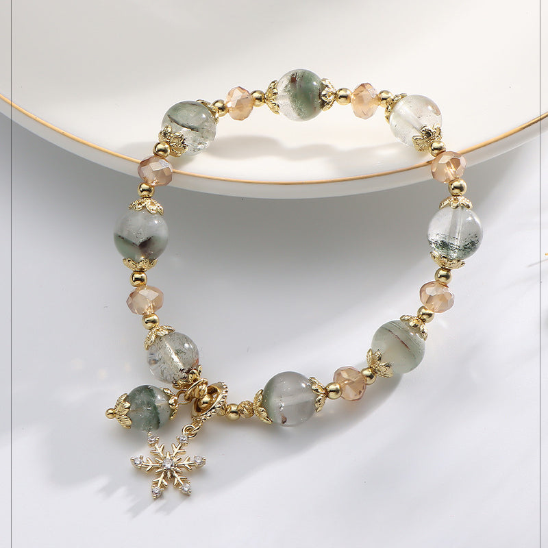Bracelet pendentif flocon de neige en quartz fantôme vert et zircon Olivenorma
