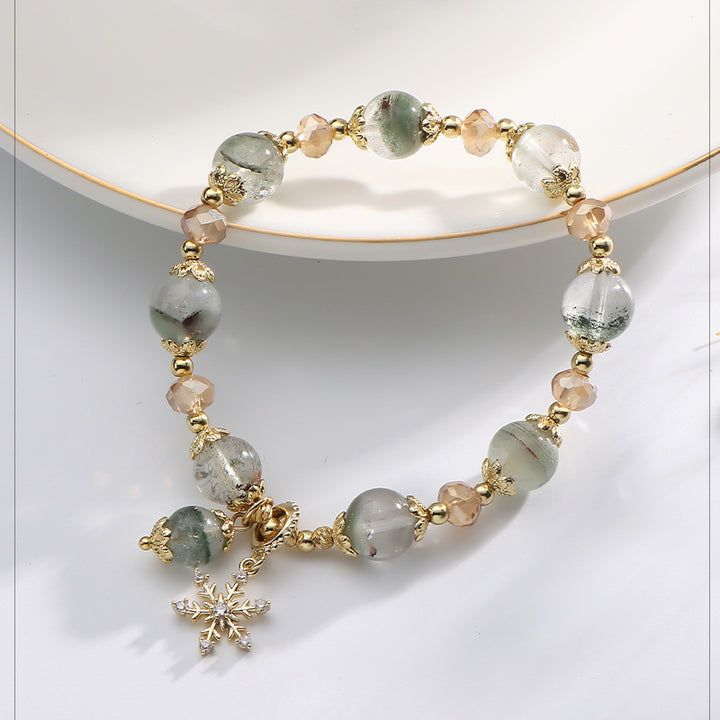 Bracelet pendentif flocon de neige en quartz fantôme vert et zircon Olivenorma
