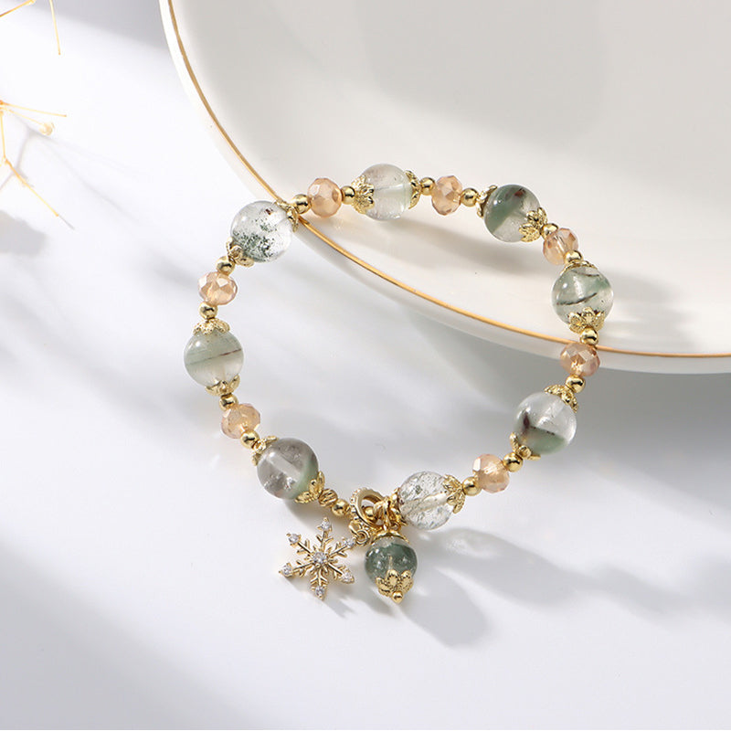 Bracelet pendentif flocon de neige en quartz fantôme vert et zircon Olivenorma