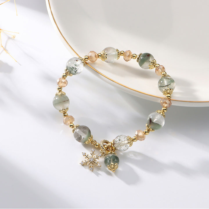 Bracelet pendentif flocon de neige en quartz fantôme vert et zircon Olivenorma