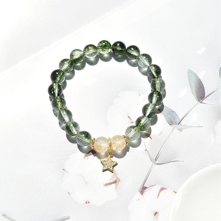 Bracelet pendentif étoile en quartz rutile doré fantôme vert Olivenorma