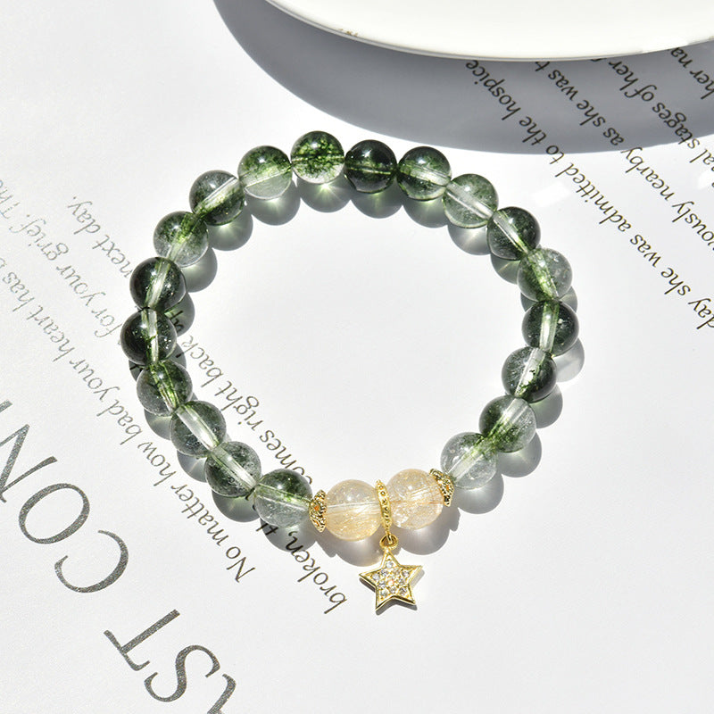 Bracelet pendentif étoile en quartz rutile doré fantôme vert Olivenorma