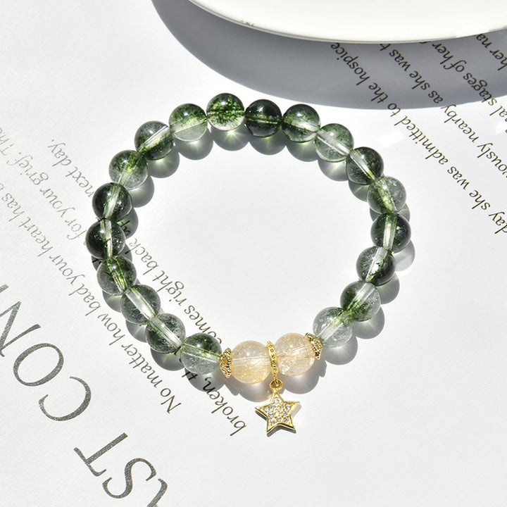 Bracelet pendentif étoile en quartz rutile doré fantôme vert Olivenorma