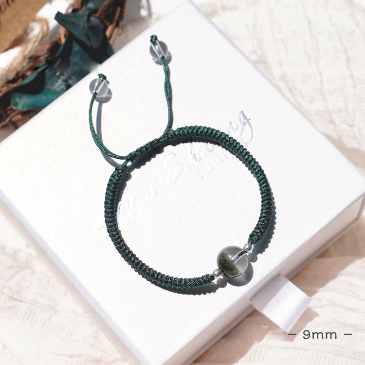 Bracelet tressé avec pendentif en perles de quartz fantôme vert Olivenorma de 8 à 14 mm