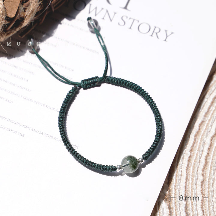 Bracelet tressé avec pendentif en perles de quartz fantôme vert Olivenorma de 8 à 14 mm