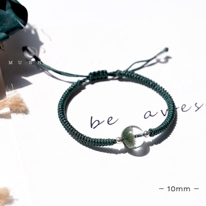 Bracelet tressé avec pendentif en perles de quartz fantôme vert Olivenorma de 8 à 14 mm