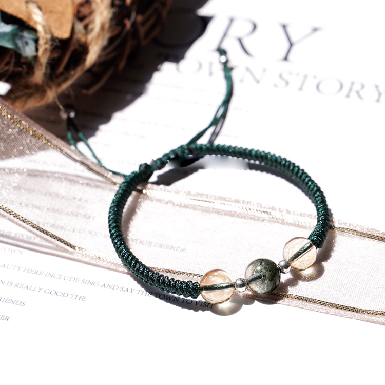 Bracelet tressé avec pendentif en perles de quartz fantôme vert Olivenorma de 8 à 14 mm