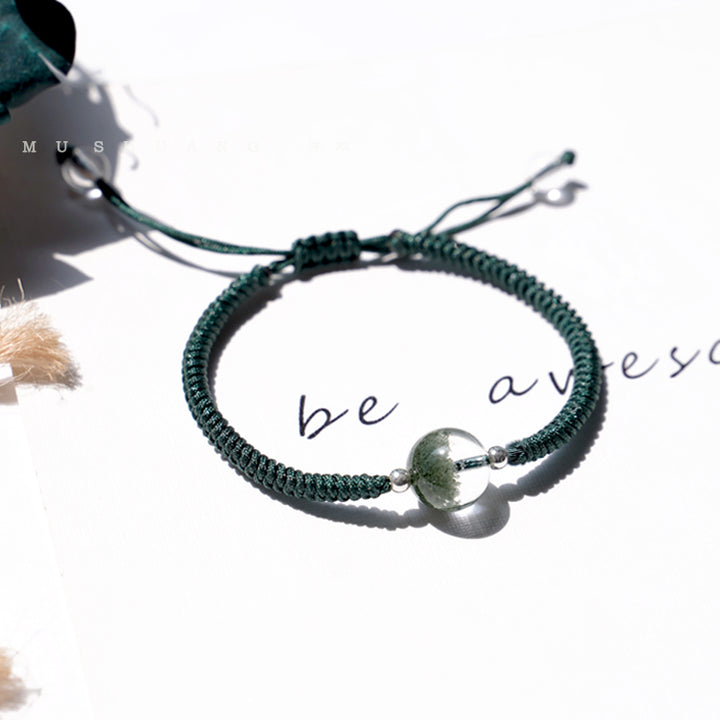 Bracelet tressé avec pendentif en perles de quartz fantôme vert Olivenorma de 8 à 14 mm