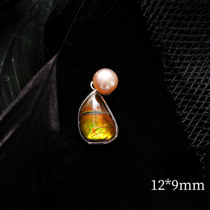 Collier en argent 925 avec perle d'eau douce et ammolite naturelle Olivenorma