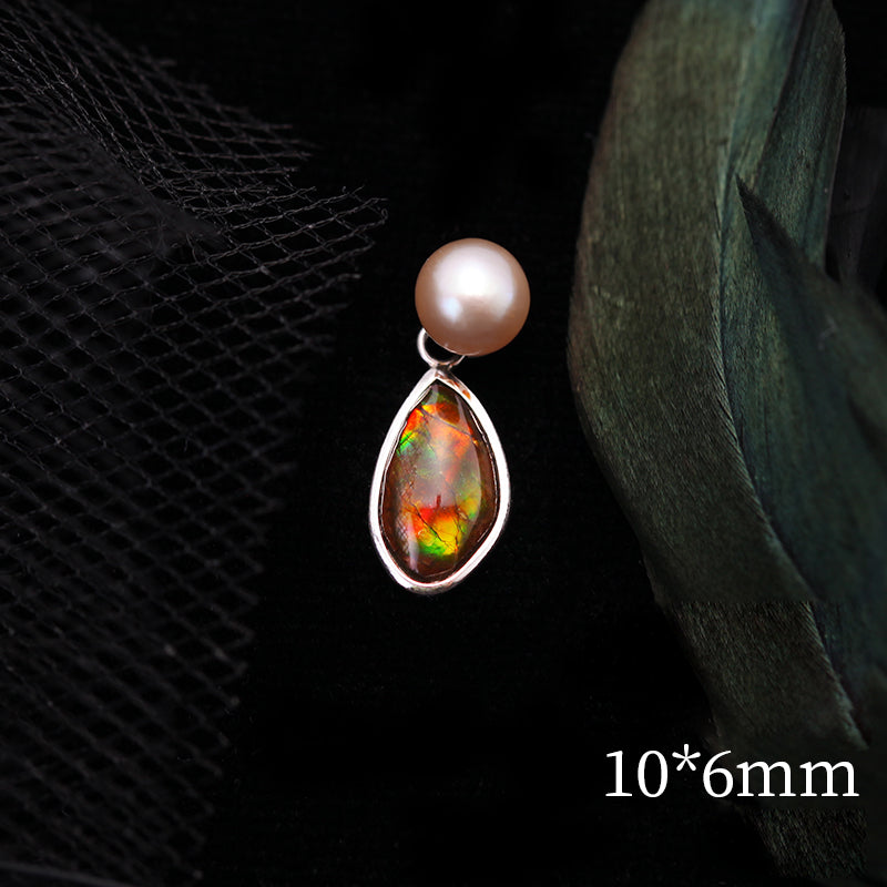 Collier en argent 925 avec perle d'eau douce et ammolite naturelle Olivenorma