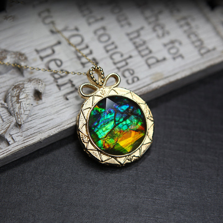 Collier en argent 925 avec ammolite naturelle Olivenorma 