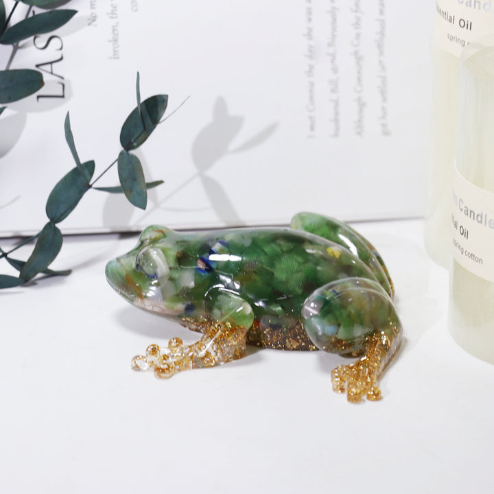 Décoration en pierre précieuse en forme de grenouille en résine cristalline Olivenorma - Pierre Œil de chat verte - image 8