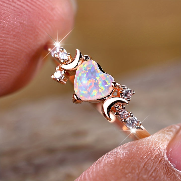 Bague Olivenorma « Light Of Our Love » avec phases de lune en opale en forme de cœur