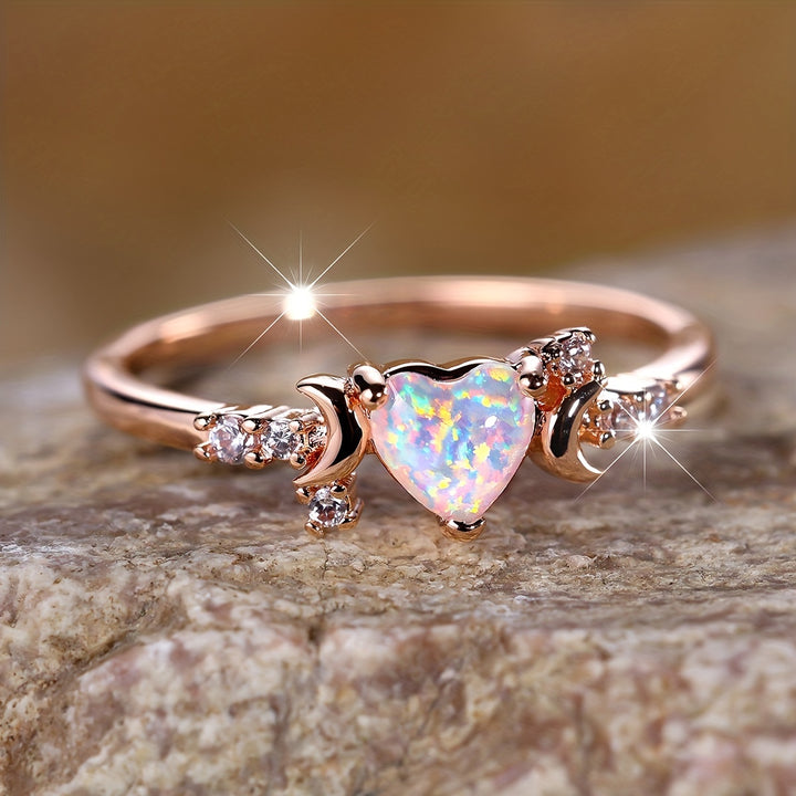 Bague Olivenorma « Light Of Our Love » avec phases de lune en opale en forme de cœur
