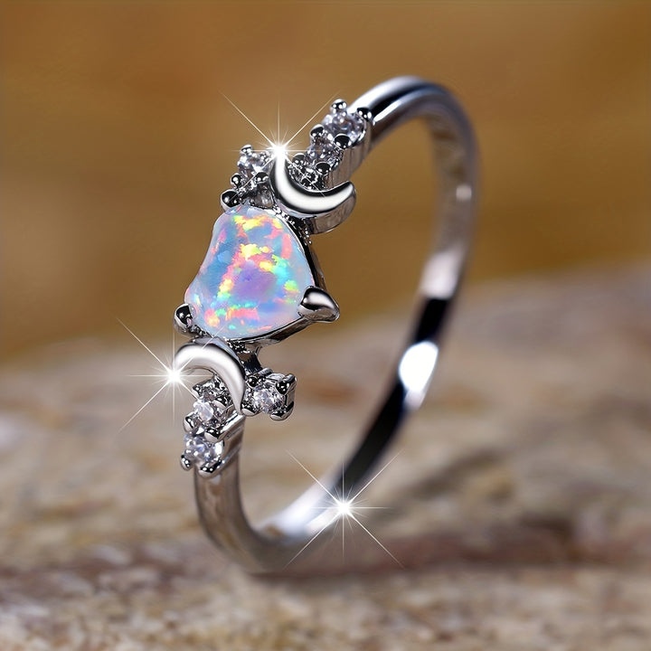 Bague Olivenorma « Light Of Our Love » avec phases de lune en opale en forme de cœur