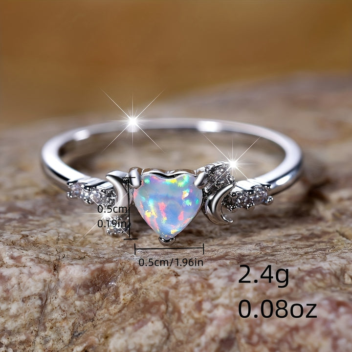 Bague Olivenorma « Light Of Our Love » avec phases de lune en opale en forme de cœur