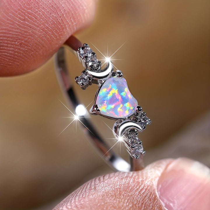 Bague Olivenorma « Light Of Our Love » avec phases de lune en opale en forme de cœur