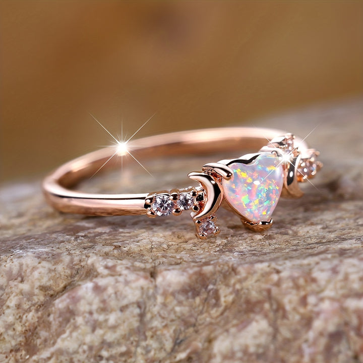Bague Olivenorma « Light Of Our Love » avec phases de lune en opale en forme de cœur