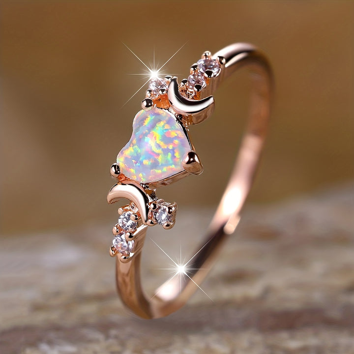 Bague Olivenorma « Light Of Our Love » avec phases de lune en opale en forme de cœur