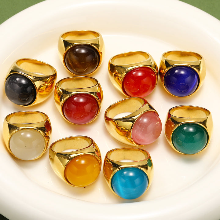 Bague en pierre précieuse avec grande pierre œil de chat Olivenorma