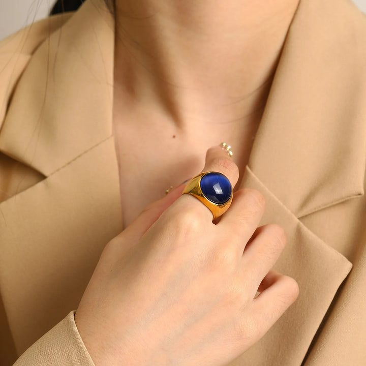 Bague en pierre précieuse avec grande pierre œil de chat Olivenorma