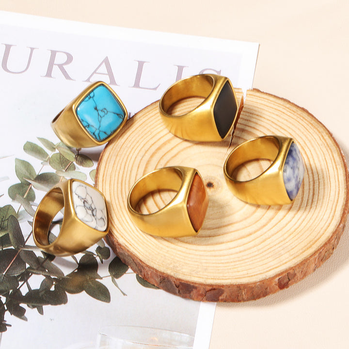 Bague en pierre naturelle Olivenorma taille carrée plaquée or 18 carats