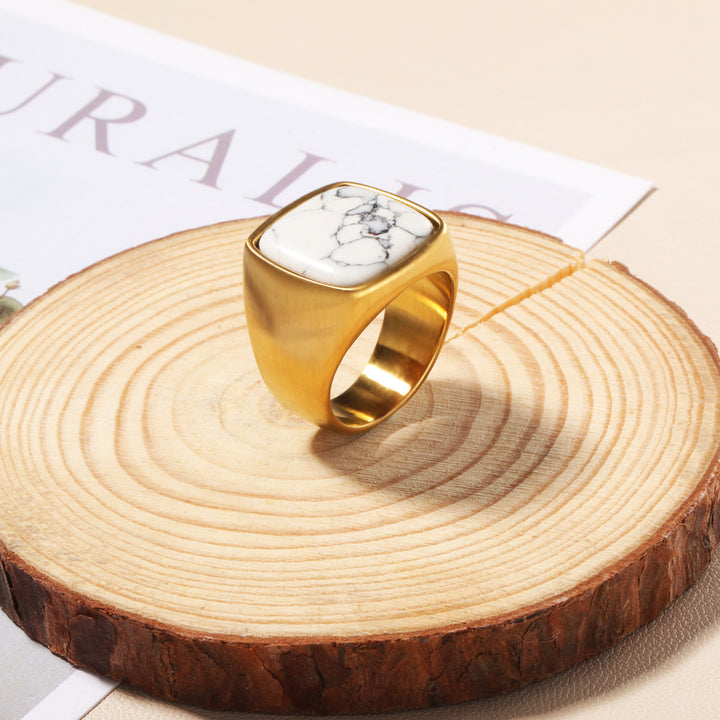 Bague en pierre naturelle Olivenorma taille carrée plaquée or 18 carats