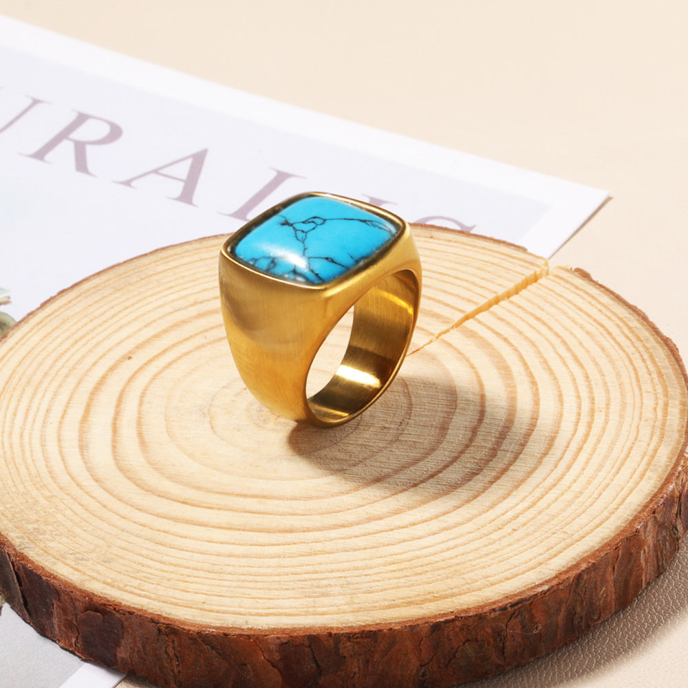 Bague en pierre naturelle Olivenorma taille carrée plaquée or 18 carats
