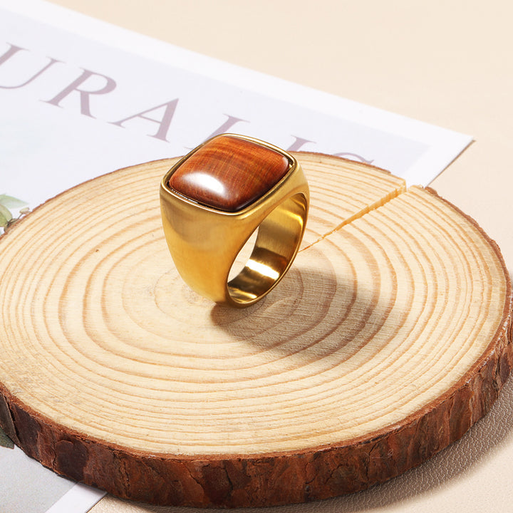Bague en pierre naturelle Olivenorma taille carrée plaquée or 18 carats