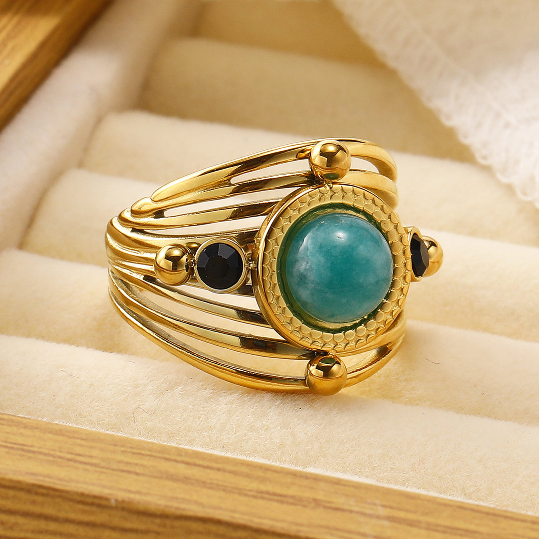 Bague ajustable ouverte multicouche en amazonite naturelle Olivenorma