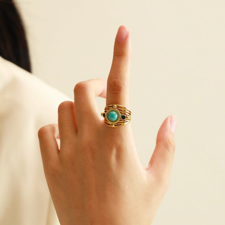 Bague ajustable ouverte multicouche en amazonite naturelle Olivenorma