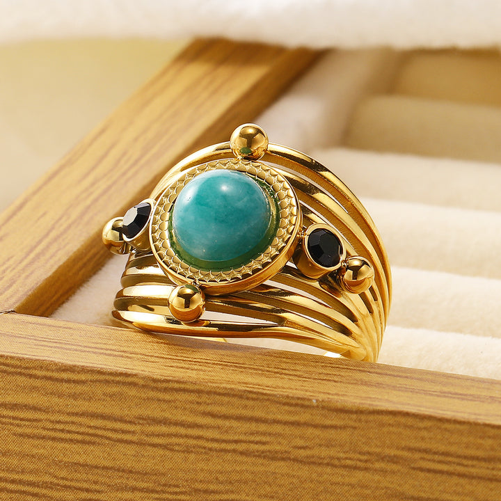 Bague ajustable ouverte multicouche en amazonite naturelle Olivenorma