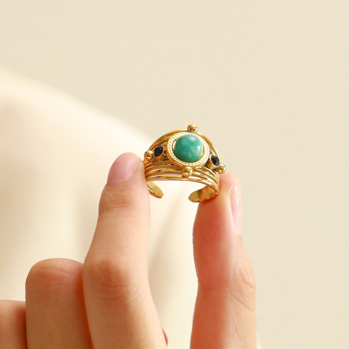 Bague ajustable ouverte multicouche en amazonite naturelle Olivenorma