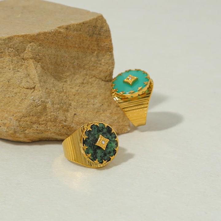 Bague ajustable ouverte en aventurine verte turquoise africaine Olivenorma