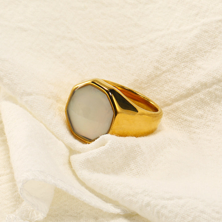 Bague en nacre et coquille d'ormeau géométrique Olivenorma