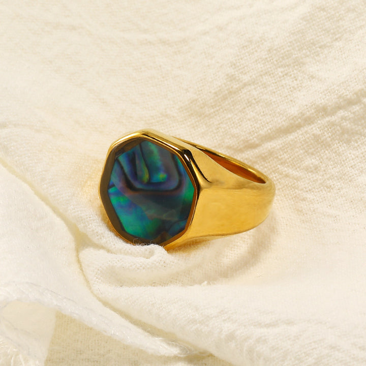 Bague en nacre et coquille d'ormeau géométrique Olivenorma