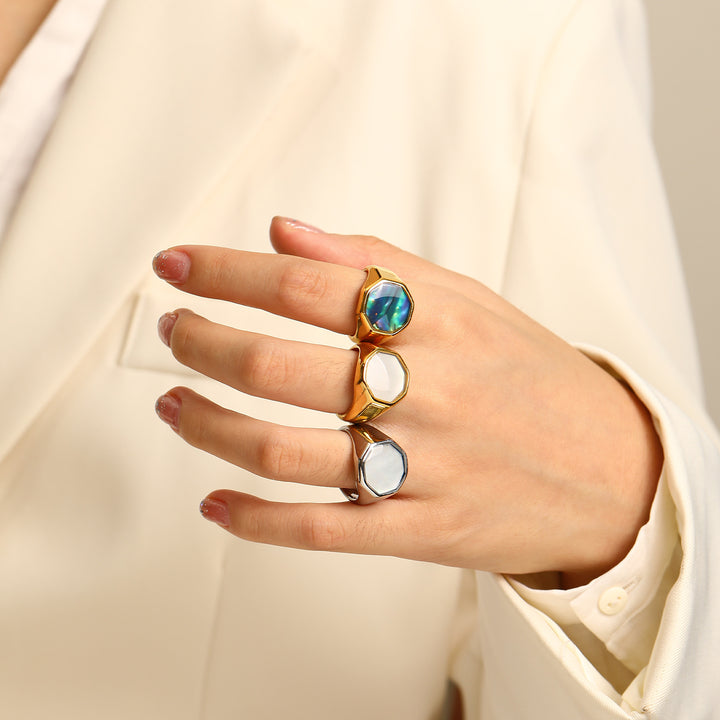 Bague en nacre et coquille d'ormeau géométrique Olivenorma