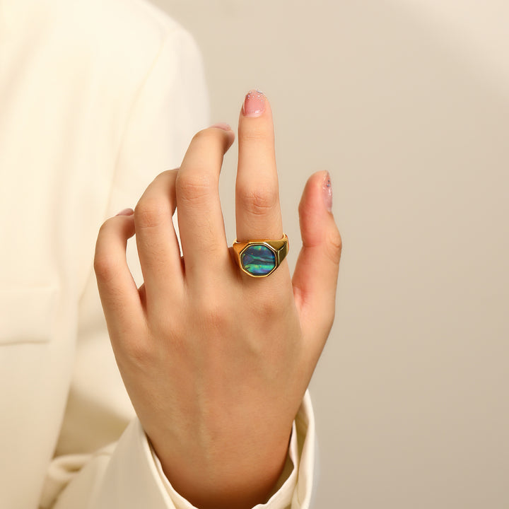 Bague en nacre et coquille d'ormeau géométrique Olivenorma
