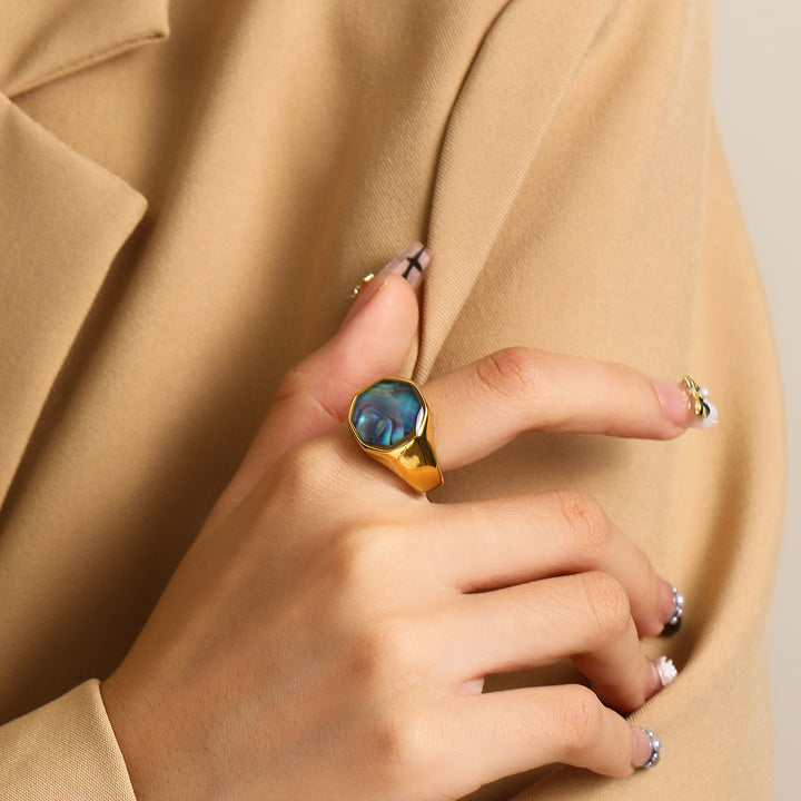 Bague en nacre et coquille d'ormeau géométrique Olivenorma