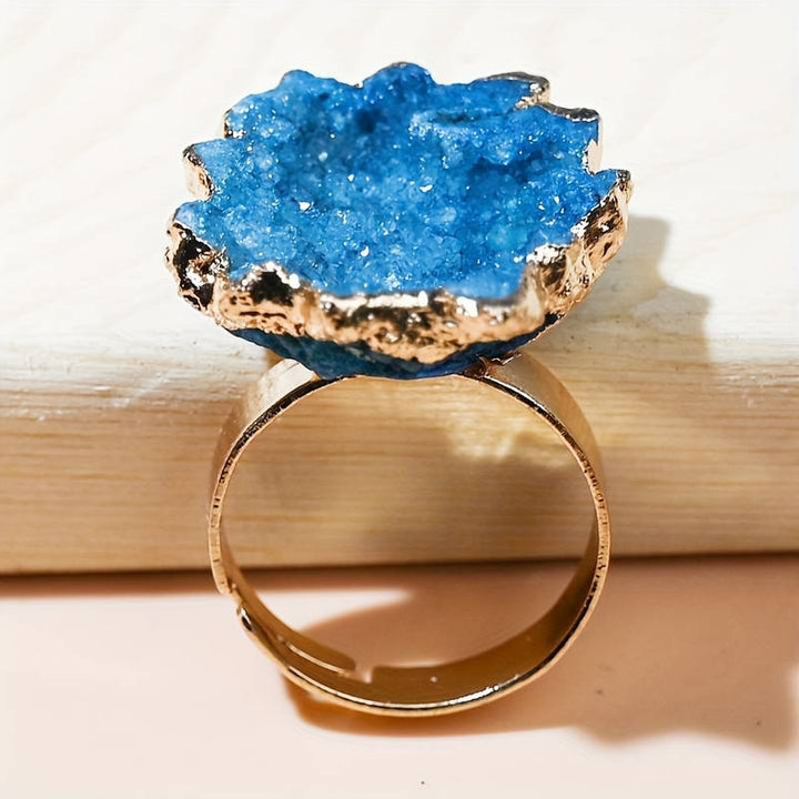 Bague en cristal irrégulier naturel en forme de fleur de soleil tranchée Olivenorma