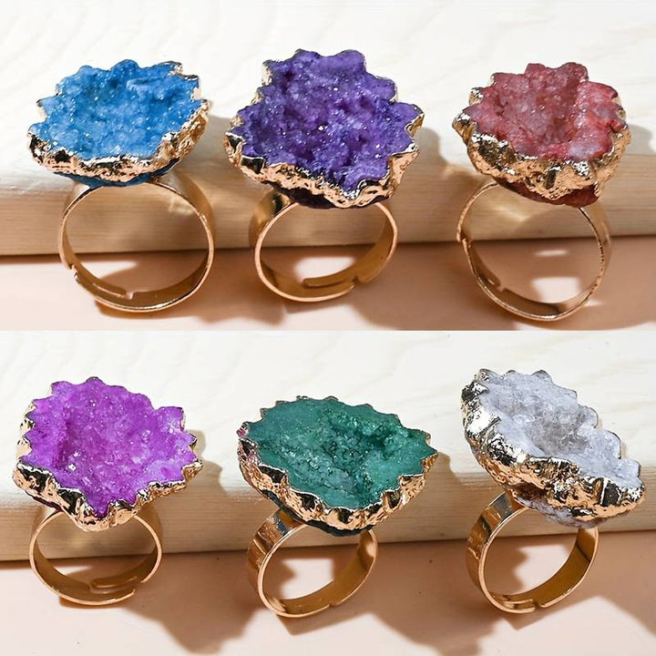 Bague en cristal irrégulier naturel en forme de fleur de soleil tranchée Olivenorma