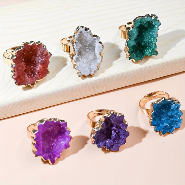 Bague en cristal irrégulier naturel en forme de fleur de soleil tranchée Olivenorma
