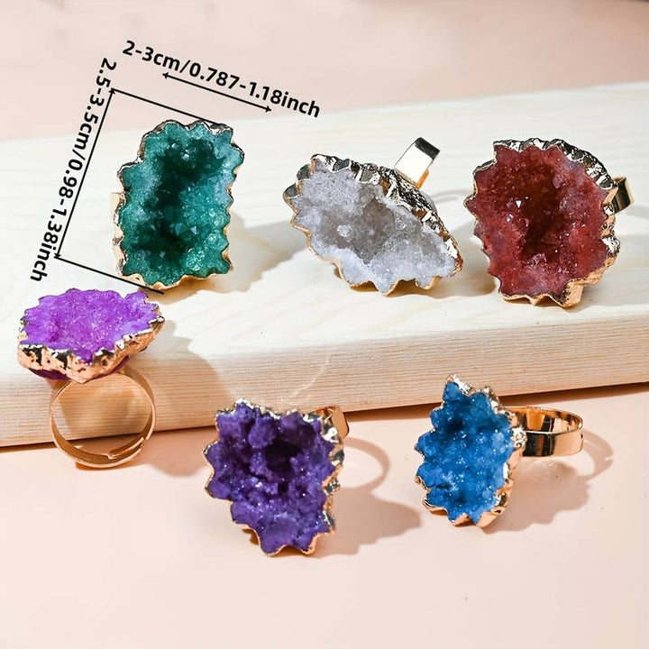 Bague en cristal irrégulier naturel en forme de fleur de soleil tranchée Olivenorma
