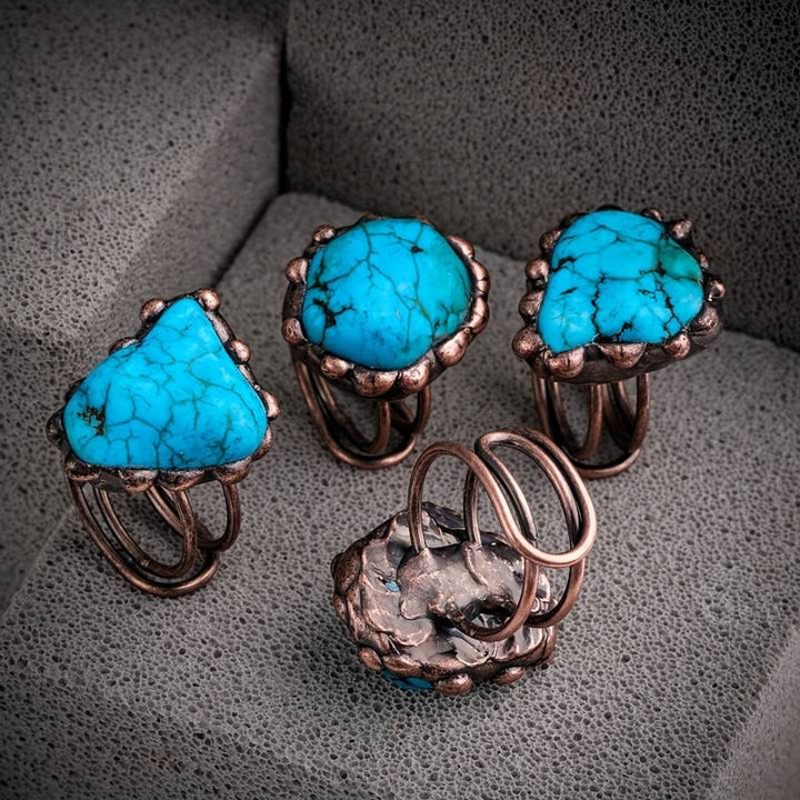 Bague ajustable vintage turquoise irrégulière Olivenorma
