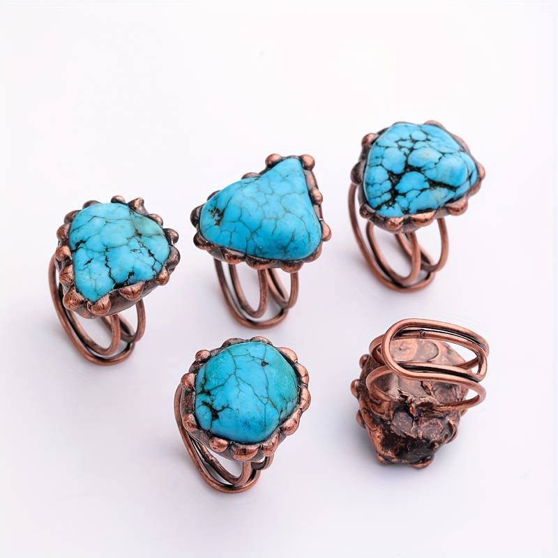 Bague ajustable vintage turquoise irrégulière Olivenorma
