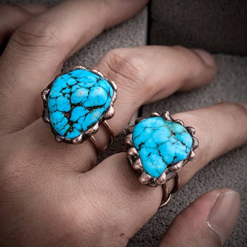 Bague ajustable vintage turquoise irrégulière Olivenorma