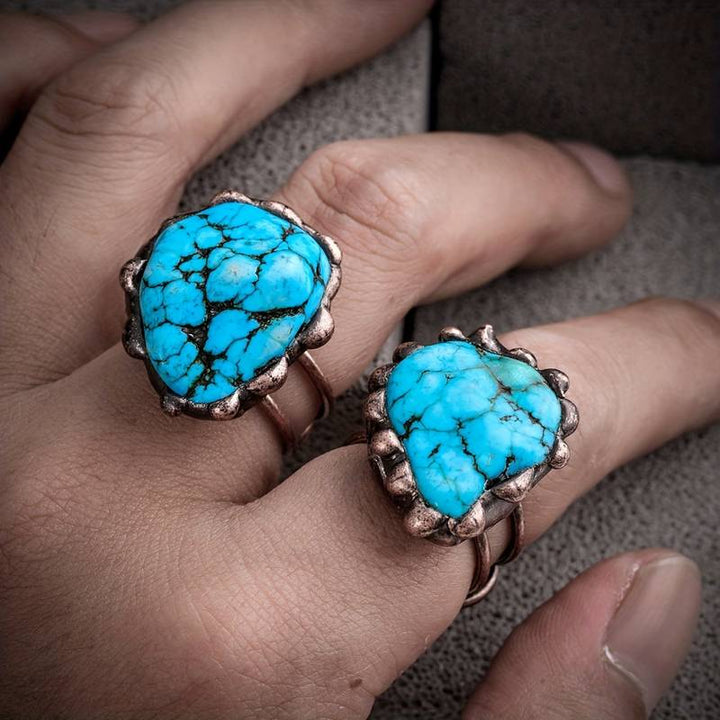 Bague ajustable vintage turquoise irrégulière Olivenorma