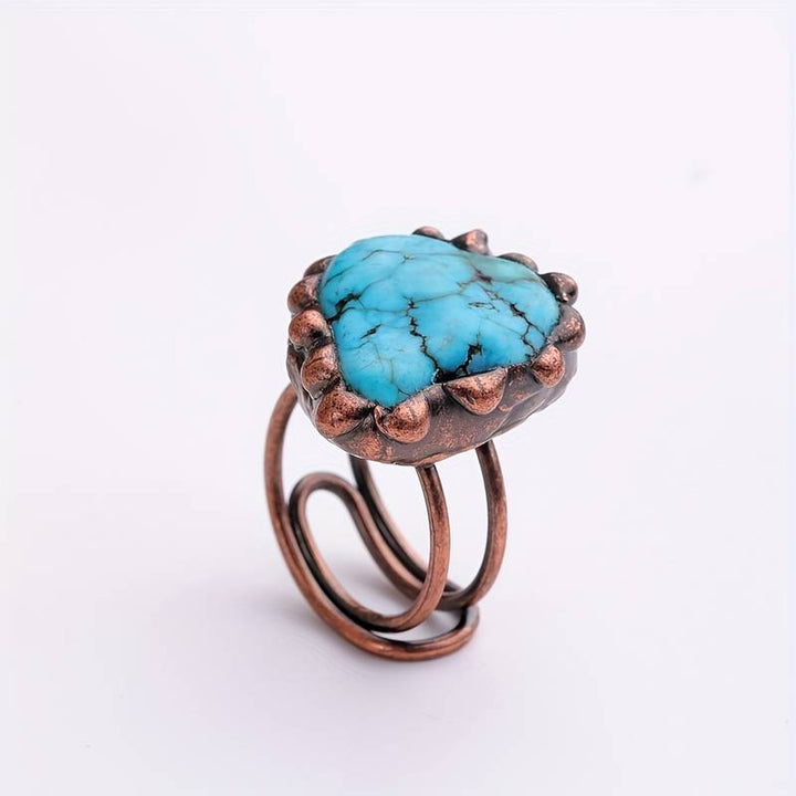 Bague ajustable vintage turquoise irrégulière Olivenorma