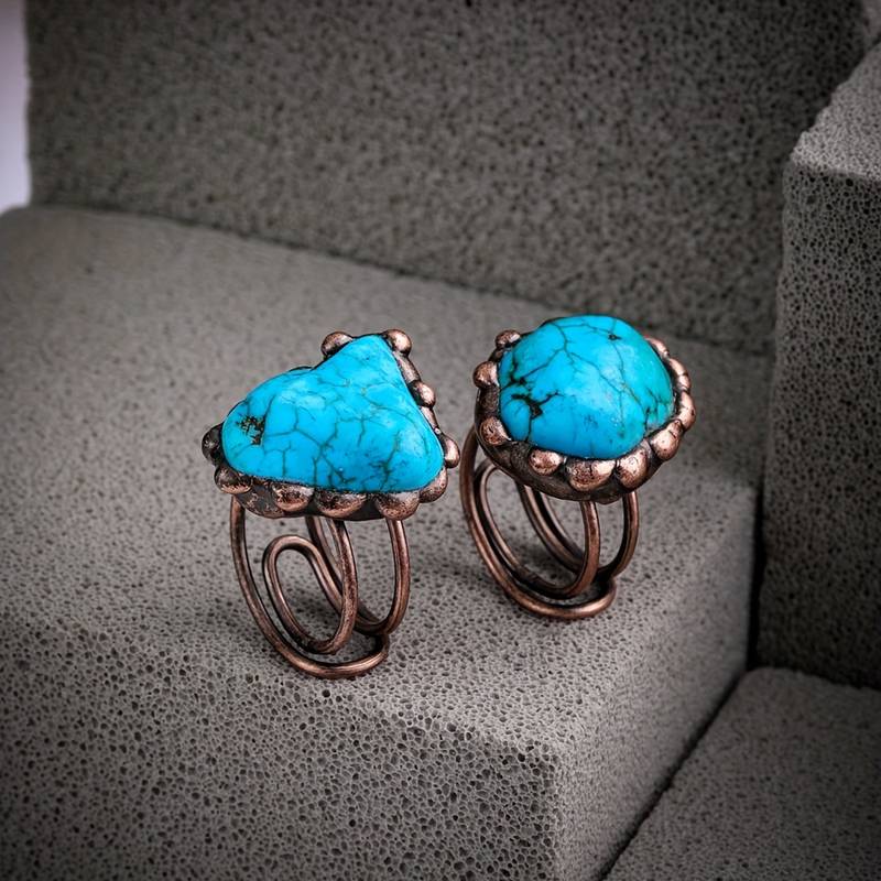 Bague ajustable vintage turquoise irrégulière Olivenorma