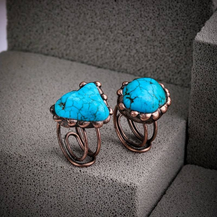 Bague ajustable vintage turquoise irrégulière Olivenorma